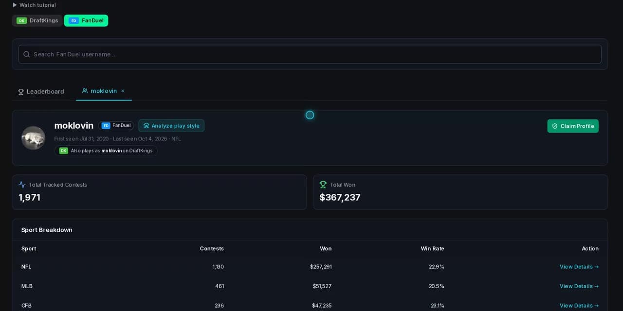 A player profile in dfsOS